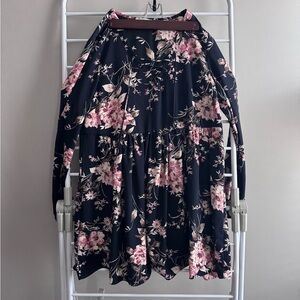 Floral Long Sleeve Dress with front lace up detail